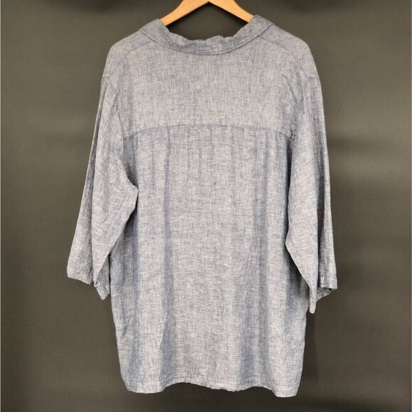 Sigrid Olsen Women's Oversized Linen V-Neck Top 1X Blue Button Accent Coastal - Picture 2 of 6